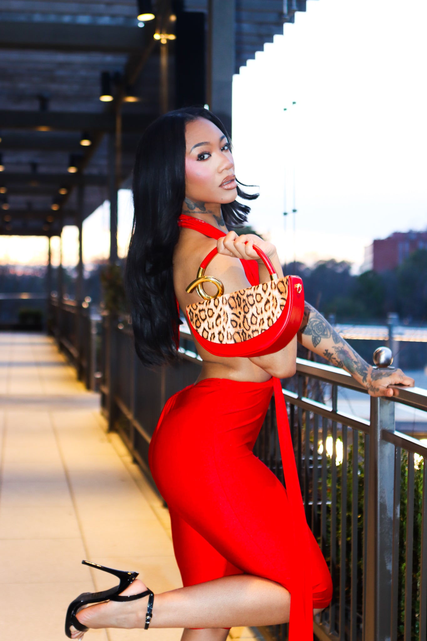 Bleu Leapord Print hand bag